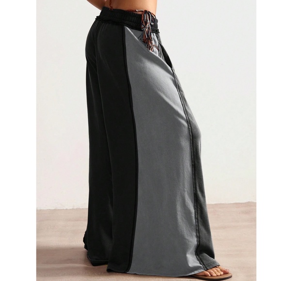 Solid Color Block Stretchy Waist Wide leg Lounge Pants - Picture 10 of 10